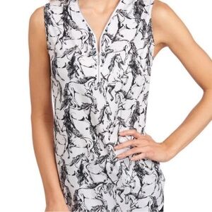 NWT T Tahari Black and White Horse Print Sleeveless Top